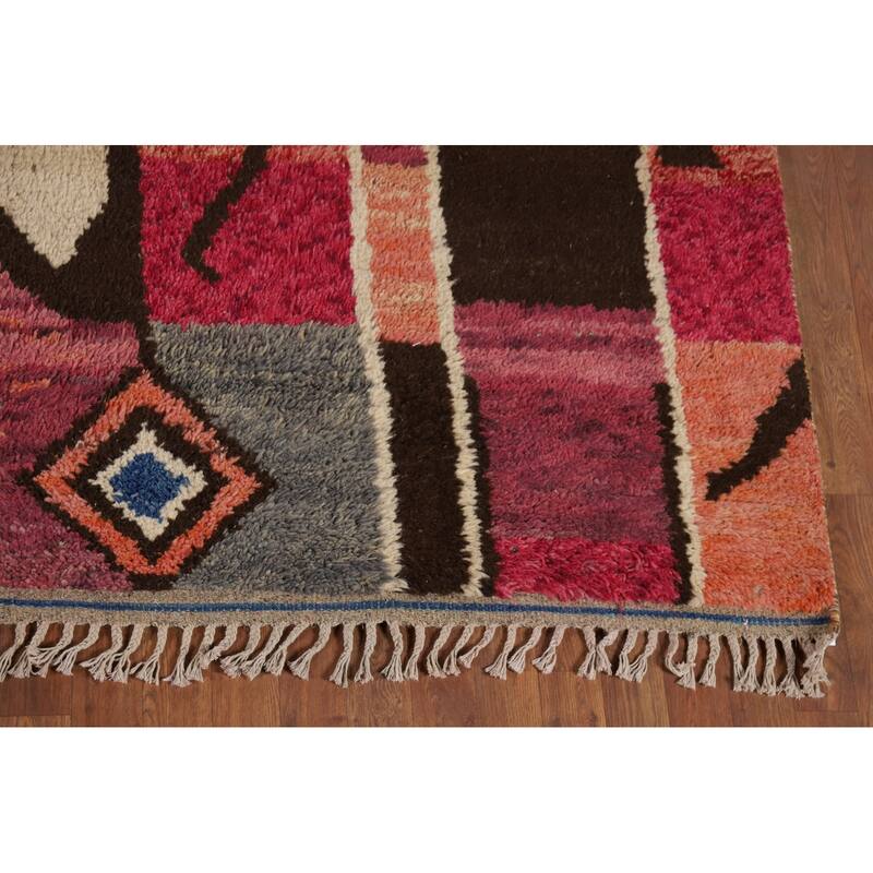 Moroccan Oriental Area Rug Hand-Knotted Abstract Wool Carpet - 8'10" x 12'2"