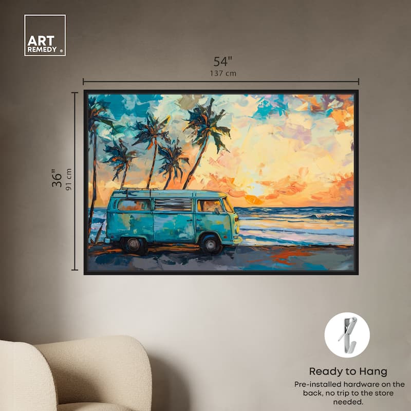 Art Remedy Old School Spring Break Framed Colorful Coastal 1 Piece Canvas Wall Art