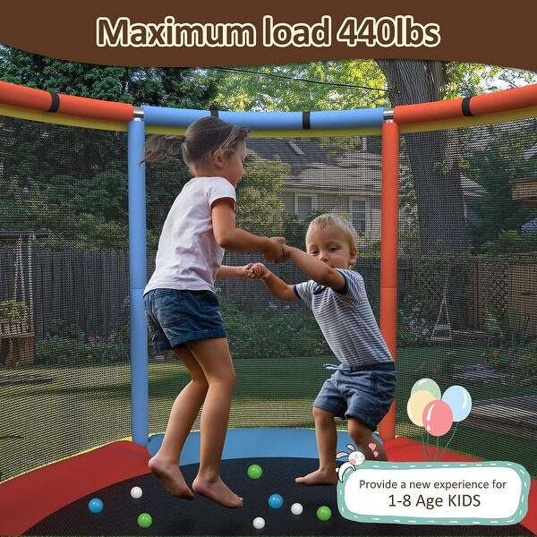 Toddler Trampoline with 8-in-1 Play Modes, Safety Enclosure - On