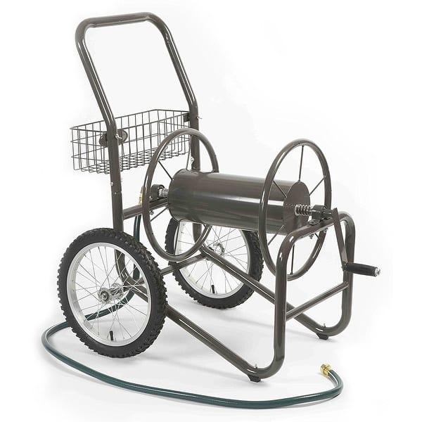 Industrial Garden Hose Reel Cart - 2-Wheel Pneumatic Tires - Holds