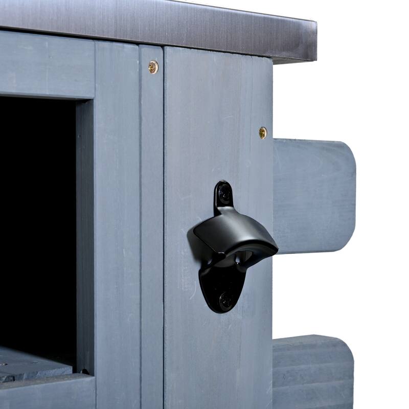 Extendable 41.9" Outdoor Kitchen Island with Stainless Steel Top and Side Spice Rack, Kitchen Cart with Drawers, Storage Cabinet