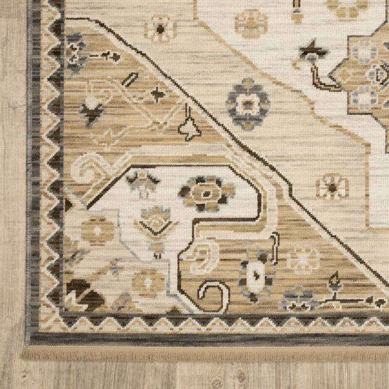 Adelaide Old World Medallions Tan/ Grey Wool Blend Area Rug-