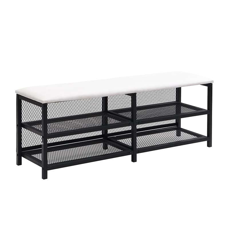 Full-Size Upholstered Metal Platform Bed with Dual Storage Shelves, Wooden Cabinet, and Cushioned Footrest