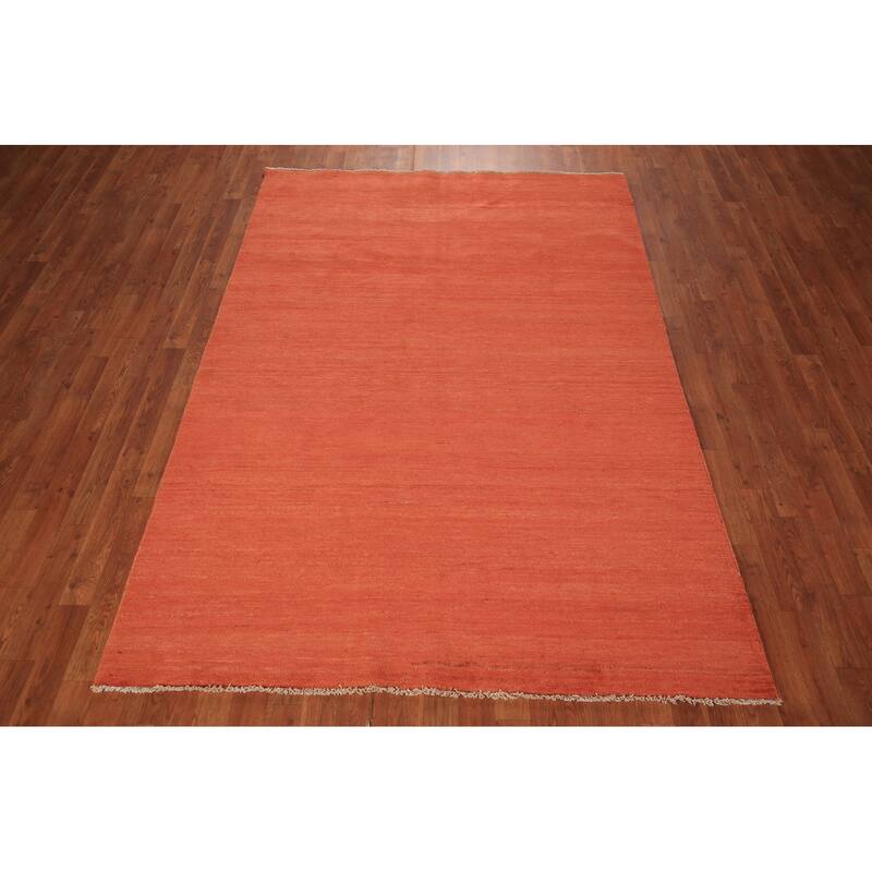 Gabbeh Modern Area Rug Hand-Knotted Orange Wool Carpet - 5'5" x 8'0"