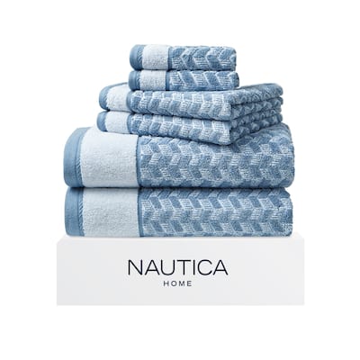 Nautica Zane Chevron Cotton Blue 6 Piece Towel Set - 6 Piece