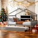 preview thumbnail 13 of 49, Kid Bed Frame Full Size Wooden House Platform Bed with Twin Size Trundle Grey