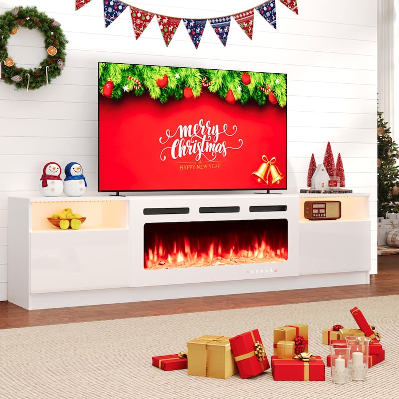 36'' Electric Fireplace TV Stand, Entertainment Center & TV Console for TVs up to 80'', Modern Fireplace Heater for Living Room
