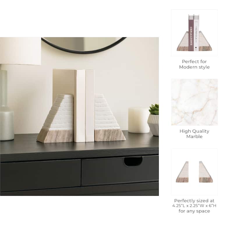 Modern Bookends with Marble Finish for Home or Office Decor - Set of 2, 6"
