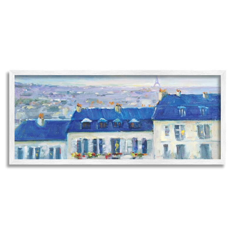 Stupell Vivid Blue Cityscape Buildings Flower Lined Houses Framed Wall Art, Design by JG Studios - 24 x 10 - White