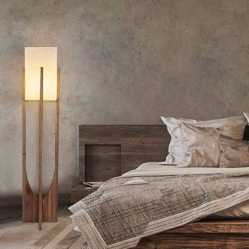 Solid Wood Modern Floor Lamp with Fabric Shade