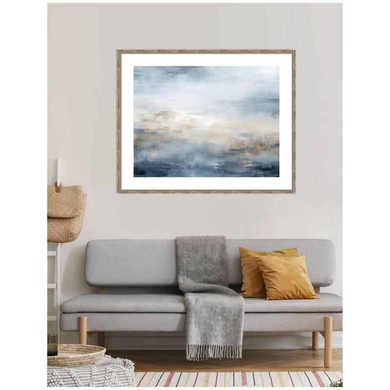 Kate and Laurel Framed Art Tonal Abstract Oceanic Nautical Serenity Blue Horizontal by The Creative Bunch Studio