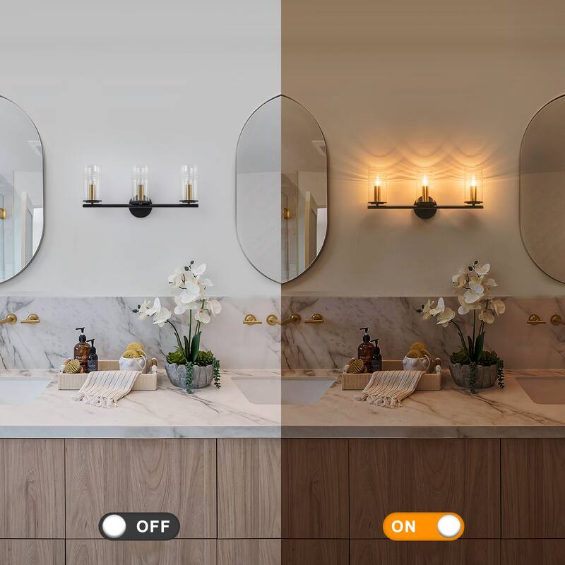 3-Light Industrial Wall Sconce with Clear Cylindrical Glass Shade