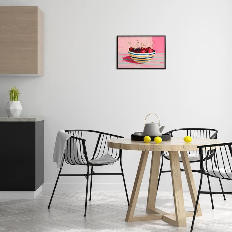 Stupell Bowl of Cherries on Pink Framed Giclee Art Design By Arlington Prints