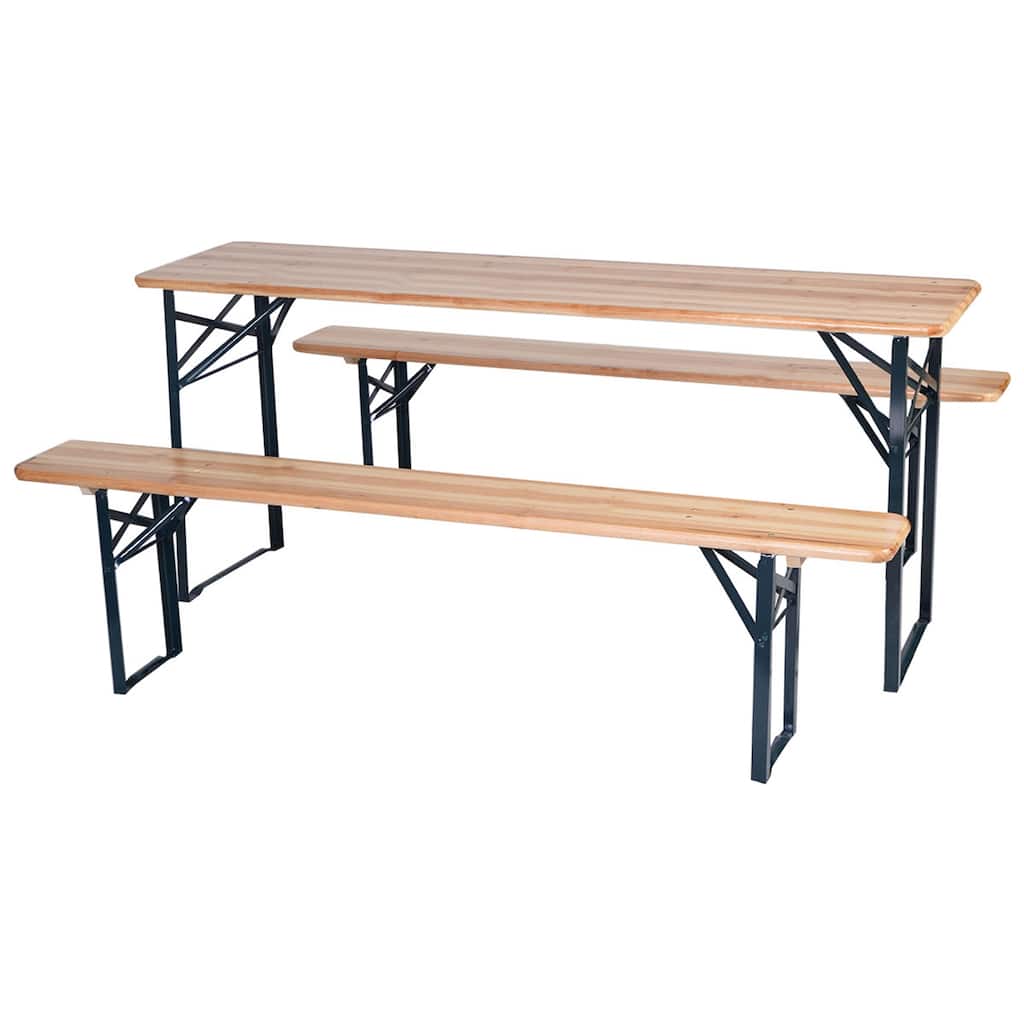 3-Piece Folding Beer Table Wooden Portable Picnic Seating Set