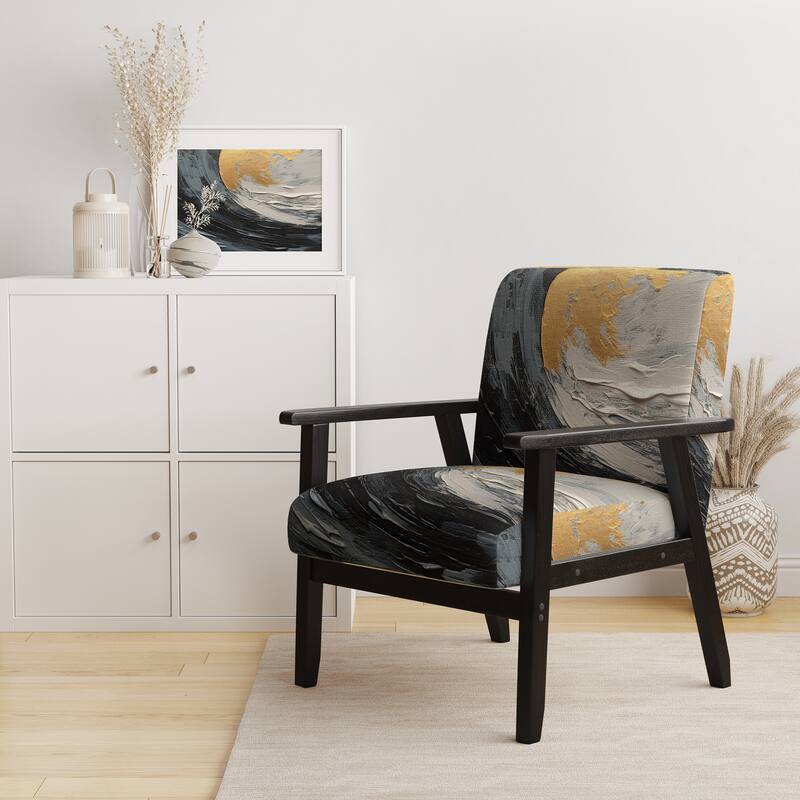 Designart "Gold and Black Vibrant Spirals" Upholstered Abstract Spirals Accent Chair and Modern & Contemporary Arm Chair - Arm Chair
