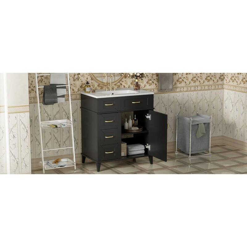 Modern Freestanding Bathroom Vanity with 30-Inch Ceramic Sink, Soft Close Storage Cabinet with 3 Drawers & Adjustable Shelf