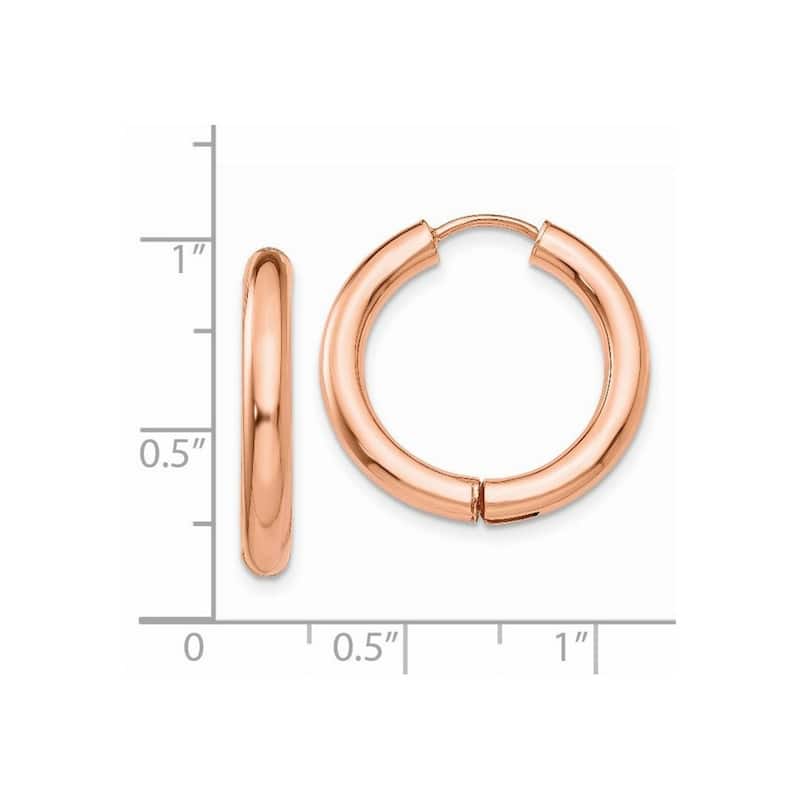 Curata 14k Rose Gold Hinged Polished 3x21mm Hoop Earrings