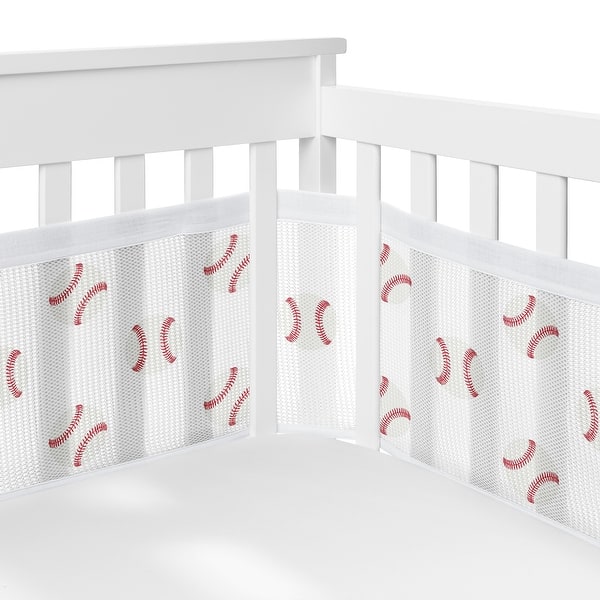 slide 2 of 6, Red White Baseball Patch Sports Boy Sweet Jojo Designs + BreathableBaby Breathable Mesh Crib Liner Americana