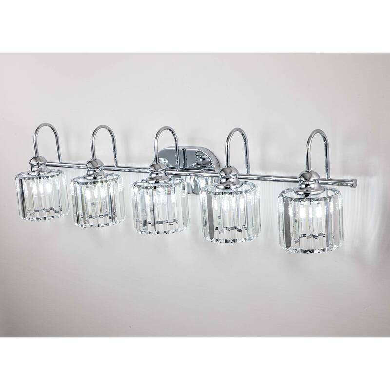 5-light Vintage Luxury Modern Dimmable Linear Crystal Bathroom Vanity Light Wall Light