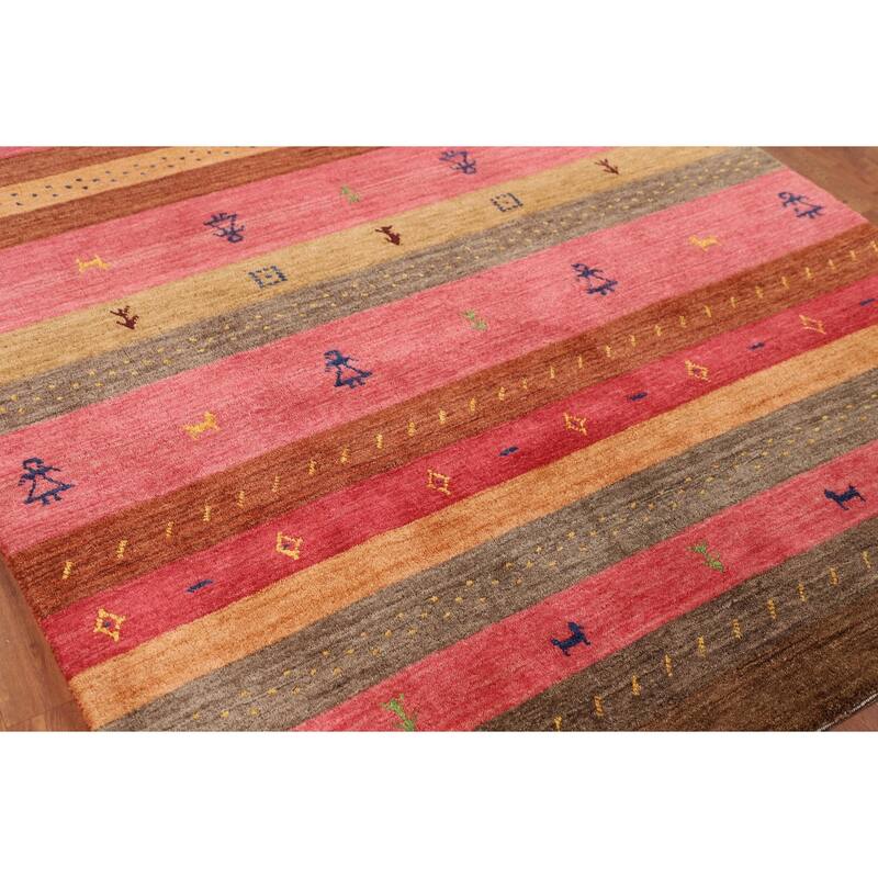 Little Animals Striped Gabbeh Indian Area Rug Hand-Knotted Wool Carpet - 5'3"x 7'10"