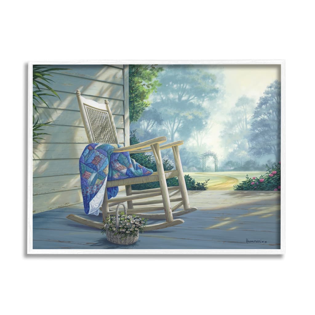Stupell Rocking Chair on Porch Framed Giclee Art Design by Michael Humphries