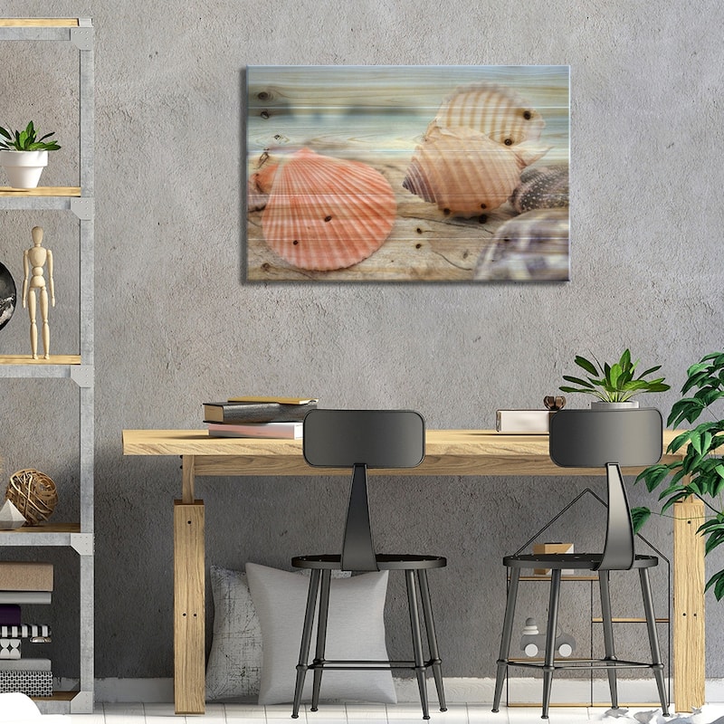 Crescent Beach Shells X Print On Wood by Alan Blaustein - Multi-Color
