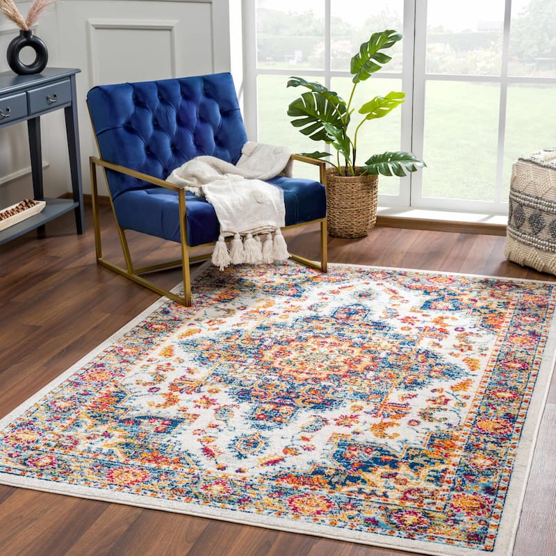 Hauteloom Istanbul Collection Vintage Oriental Traditional Medallion Area Rug - 6'7" x 9' - Orange, Blue, Cream, Beige