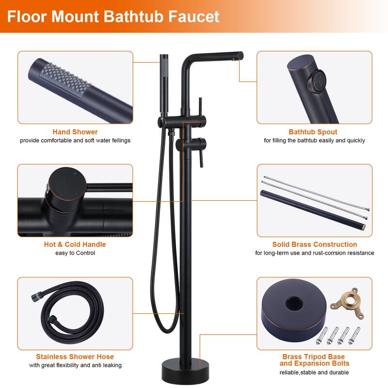 WOWOW 2-Handle Freestanding Longer Spout Tub Faucet with Handshower