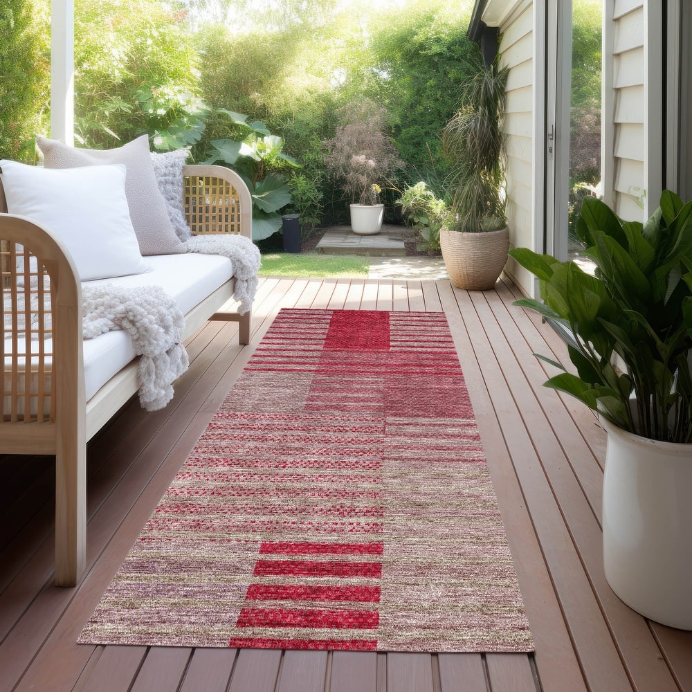 Machine Washable Indoor/ Outdoor Modern Stripes Chantille Rug