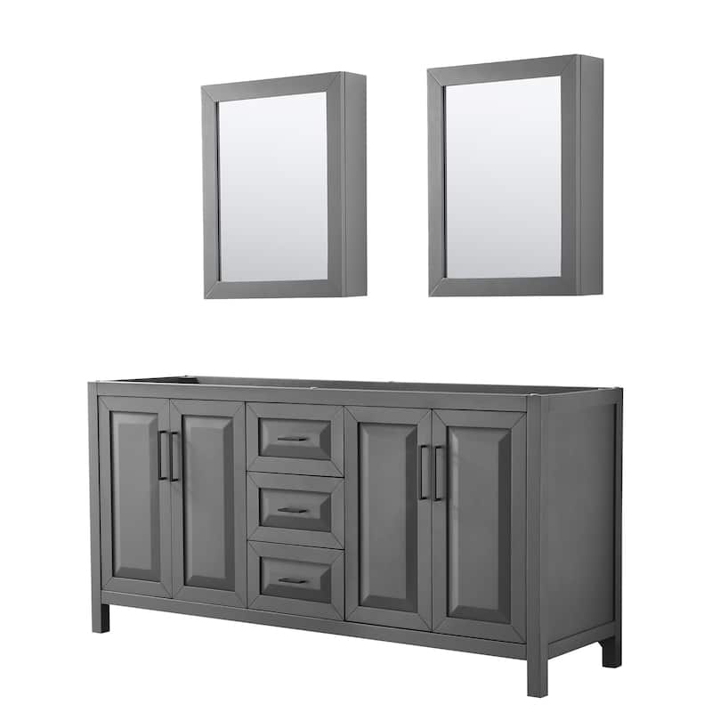 Wyndham Collection Daria 71" Double Free Standing Vanity Cabinet - - Dark Gray / Matte Black Hardware