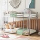 preview thumbnail 24 of 32, Twin over Twin Size Metal Low Bunk Bed with Ladder & Fence Twin over Twin - Silver