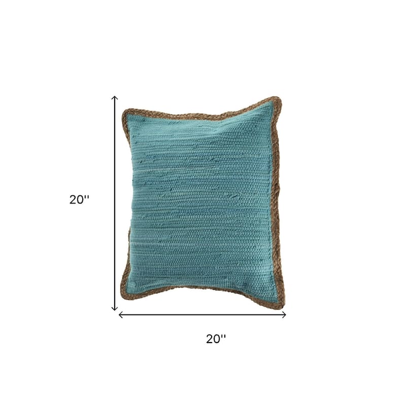 HomeRoots Set of Two 20" Turquoise Cotton And Jute Throw Pillows with Texture