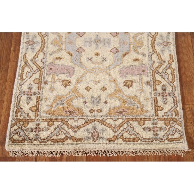 Floral Oushak Style Runner Rug Hand-knotted Wool Carpet - 2'6"x 9'10"