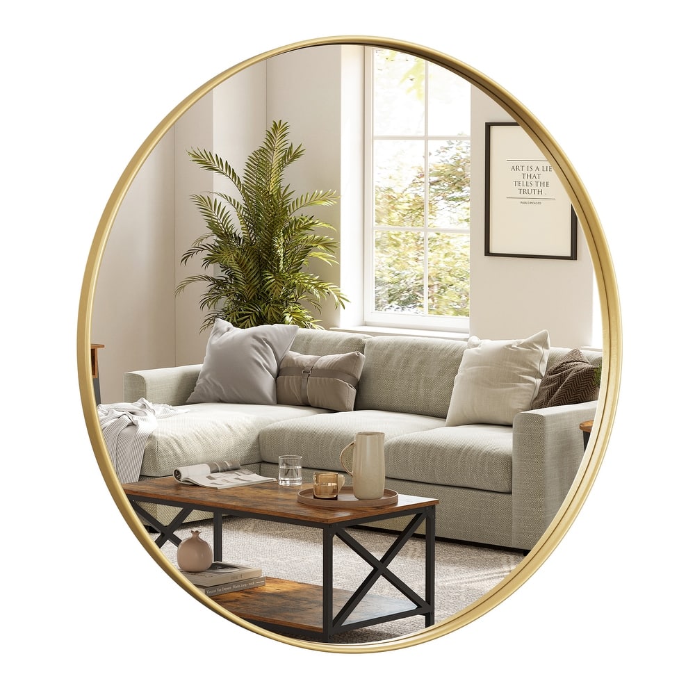 Modern Round Metal Frame Wall Accent Mirror
