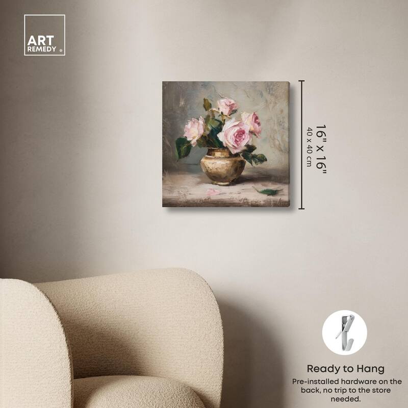 Pink Petals and Brass Canvas by Art Remedy, Gallery Wrapped
