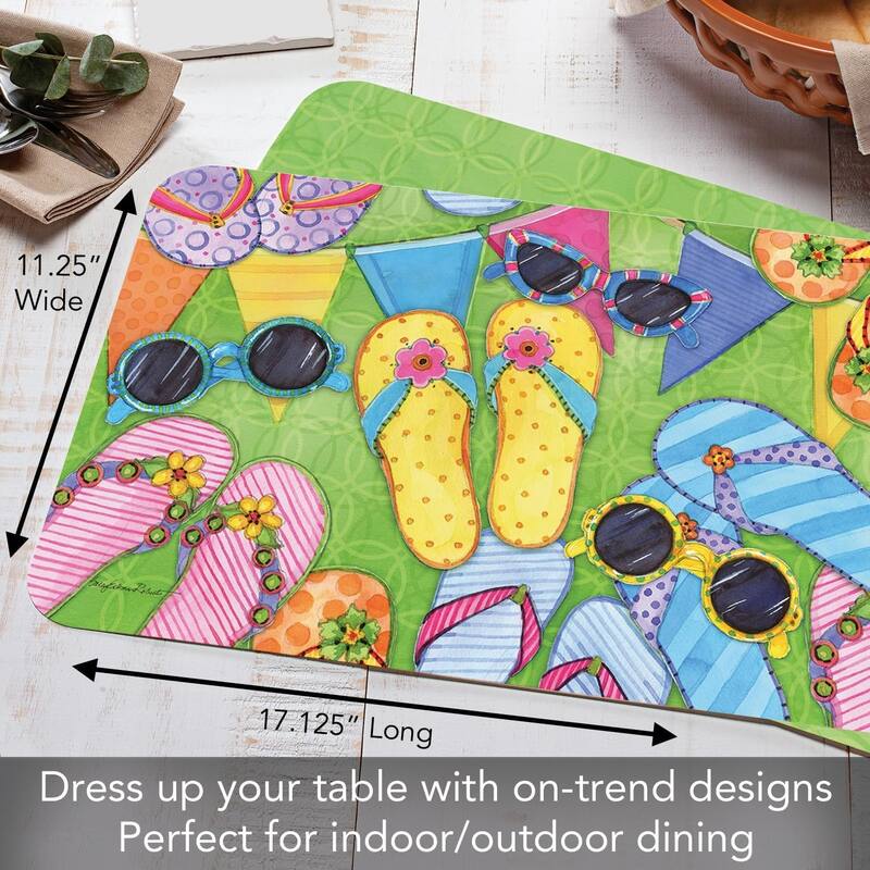 Flip Floppin' 4 Pack Reversible Easy Care Flexible Plastic Placemats Made in The USA BPA Free Easily Wipes Clean