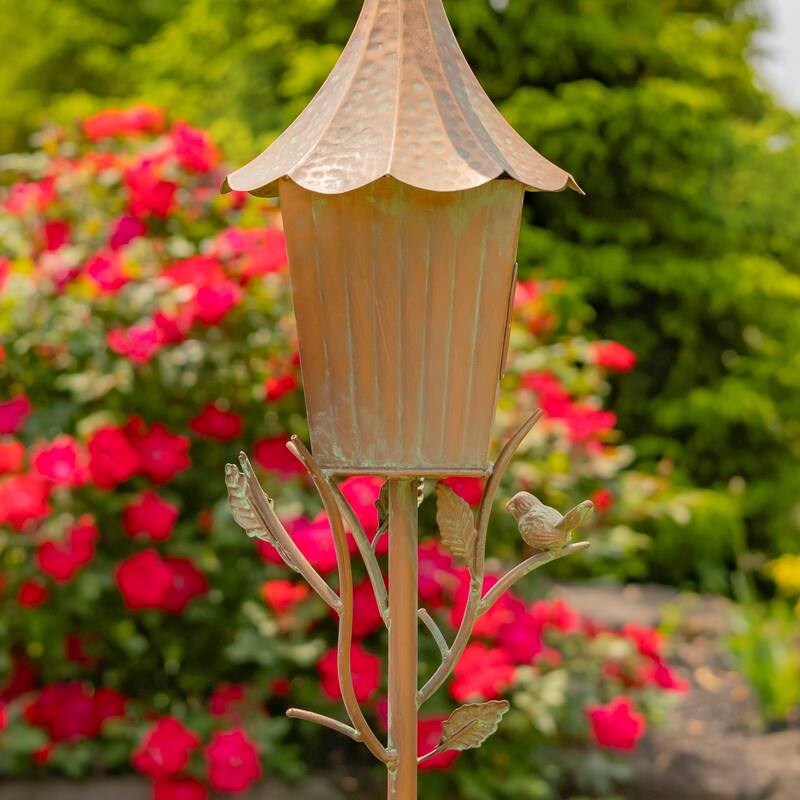 66" Tall Iron Birdhouse Stake "Verona" - 8" L x 7" W x 66" H