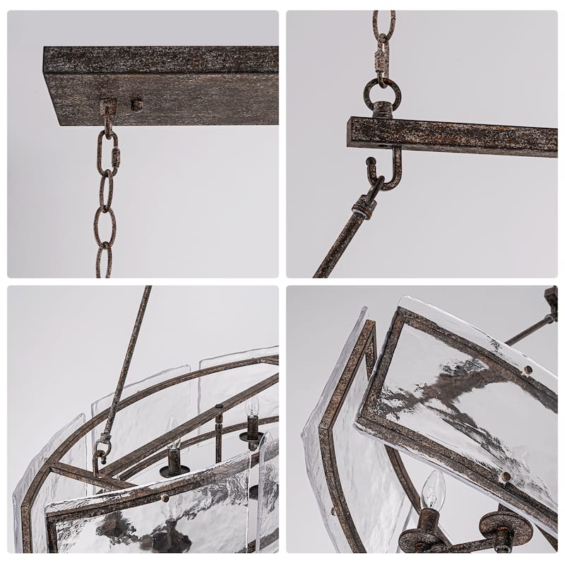 39.4" Linear 6-Light Textured Glass Chandelier Farmhouse Kitchen Island Pendant Light