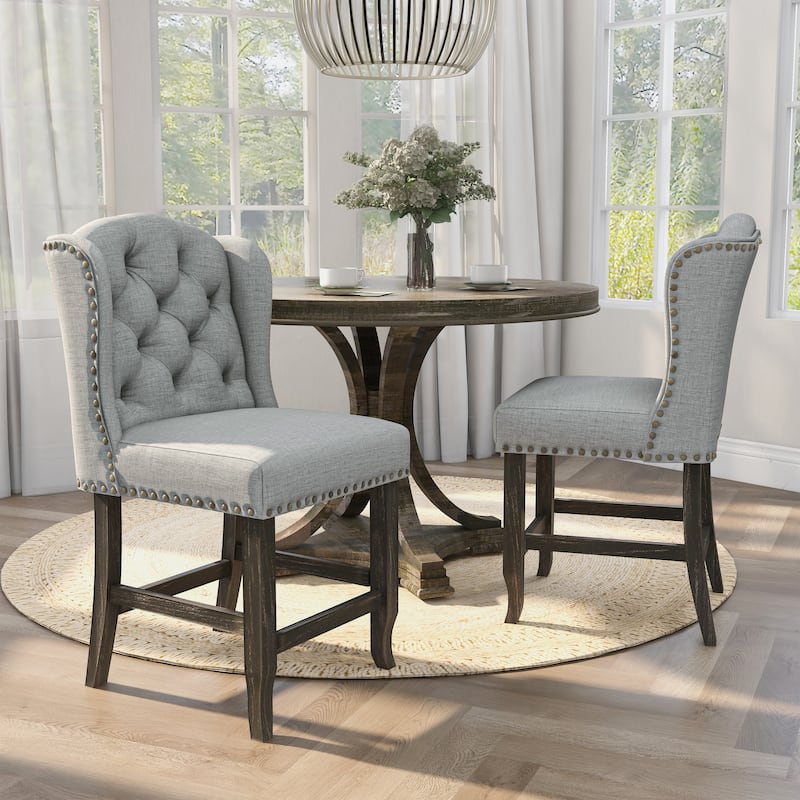 Tays Rustic Linen Tufted Counter Height Stools (Set of 2) by Furniture of America - Grey