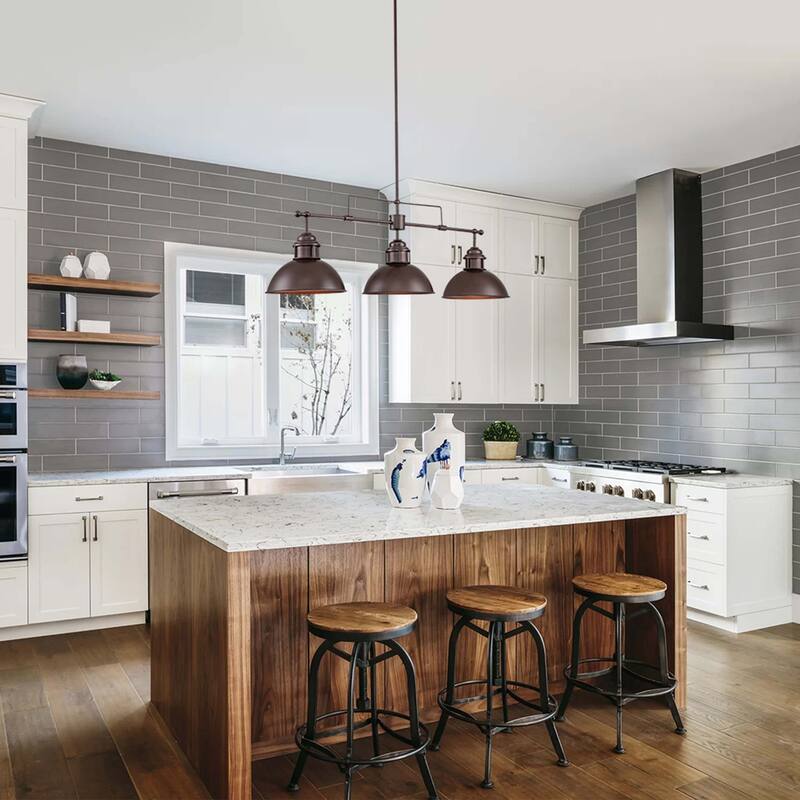 3-Light Modern Industrial Metal Linear Dome Island Pendant Light for Kitchen Island, Pool Table, Dining Room