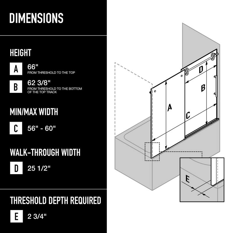 VIGO Elan 56" to 60" W x 66" H Frameless Sliding Tub Door in Matte Black