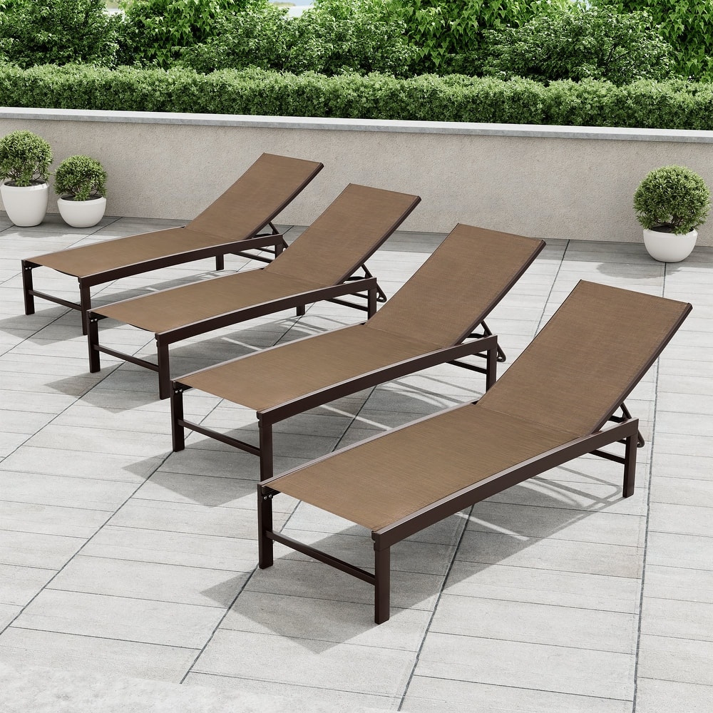 Crestlive Outdoor Aluminum Pool Side Adjustable Chaise Lounge Chairs Set of 4 - See Picture