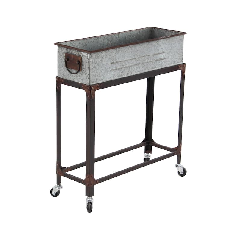 Metal Indoor Outdoor Planter with Removable Rolling Stand - Set of 2 Gray - Roche River Decor