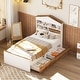 preview thumbnail 1 of 16, Twin Size House-Shaped Wooden Bed with Storage Shelf on the Headboard, Built-in Two Storage Drawers, Brown White