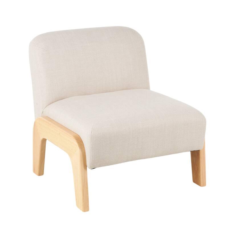 Beige Polyester Square Boucle Living Room Accent Chair with Brown Wooden Legs