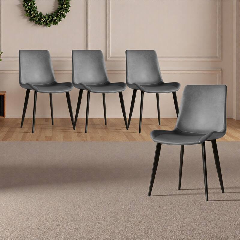 Set of 4 Side Chair Dining Chair Kitchen Chair Simple Leather Chair Grey Leisure Chair with Metal Legs