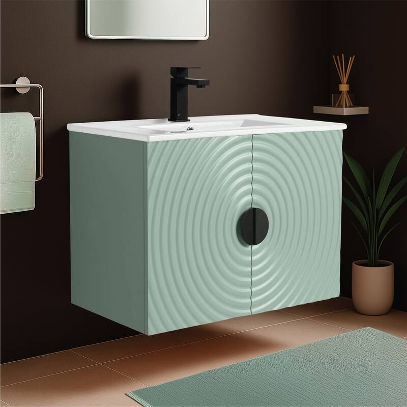 Pellabay Modern Bathroom Vanity with Fluted Circular Doors - Sink Included - 30" - Mint Green