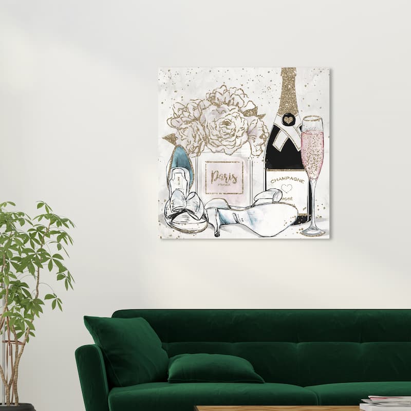 Wynwood Studio Canvas Fashion and Glam Pure Rose and White Heels White and Metallic Gold Glam Wall Art Canvas Print - 30 x 30