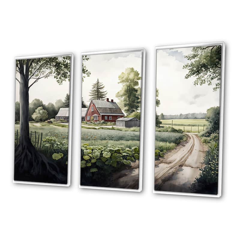 Designart "Welcome To The Farm II" Farmhouse / Country Framed Canvas Art Print - 3 Panels