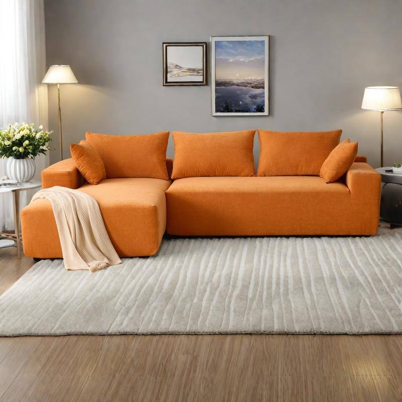 107.88" Chenille Extra-Deep Modular Cloud Sofa with 30D High-Density Foam & Spring Support - Orange